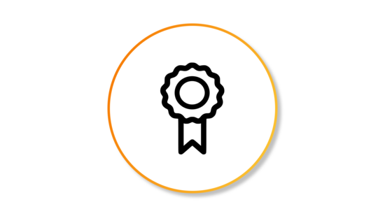 Banner featuring an icon of a medal, enclosed in a black outlined circle
