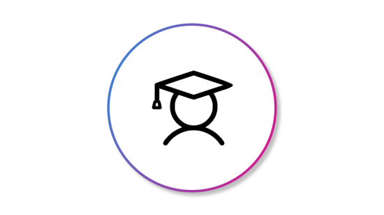 Banner featuring an icon of a user with a graduation cap, enclosed in a black outlined circle