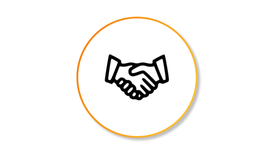 Banner featuring a hand shake icon enclosed in a black outlined circle