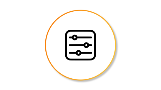 Banner featuring an icon of a settings-slider-box, enclosed in a black outlined circle