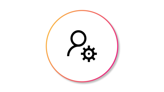 Banner featuring an icon of a user with a gear at the bottom right, enclosed in a black outlined circle