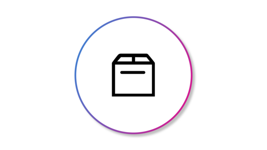 Banner featuring an icon of closed box, enclosed in a black outlined circle