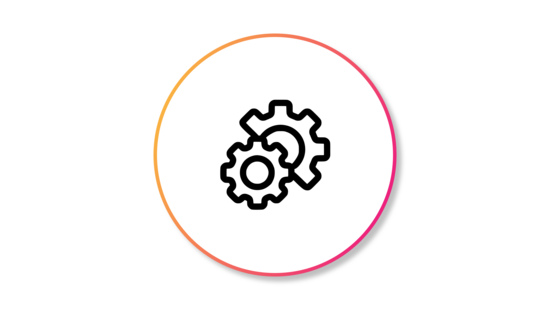Banner featuring an icon of a settings-gear, enclosed in a black outlined circle