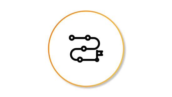 Banner featuring an icon of a route with a flag at the endpoint, enclosed in a black outlined circle