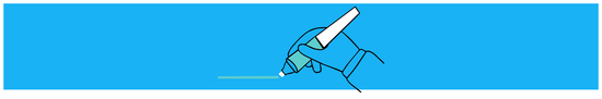 Drawing of a blue hand holding a teal colored highlighter.