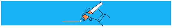 Drawing of a blue hand holding an orange colored highlighter.