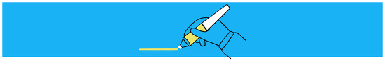 Drawing of a blue hand holding a lime green colored highlighter.