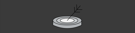 simple three-dimensional icon of an arrow on the center of a target