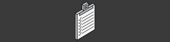 simple three-dimensional icon of a clipboard holding a checklist
