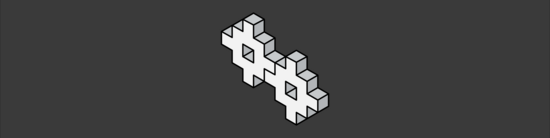 simple three-dimensional icon of two interlocking mechanisms