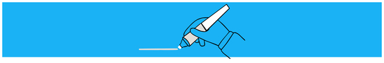Drawing of a blue hand holding a gray colored highlighter.