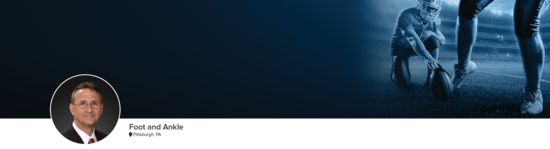 Professional headshot of Dr. Catanzariti (Foot and Ankle; Pittsburgh, PA) and a photograph of a football player’s feet to represent foot and ankle specialty.