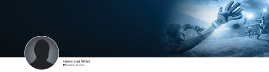 Silhouette of a professional headshot for Dr. Schutz (Hand and Wrist; Straubing, Germany) and a photograph of a soccer goaling to represent the hand and wrist specialty.