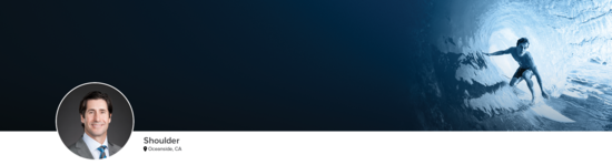 Professional headshot of Dr. Hartman (Shoulder; Oceanside, CA) and a photograph of a male surfing to represent shoulder specialty.