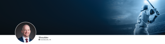 Professional headshot of Dr. Werner (Shoulder; Charlottesville, VA) and a photograph of a baseball player representing shoulder specialty.