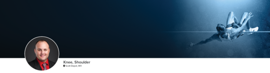 Professional headshot of Dr. Lavender (Knee, Shoulder; Scott Depot, WV) and a photograph of a high jump athlete to represent his medical specialties.