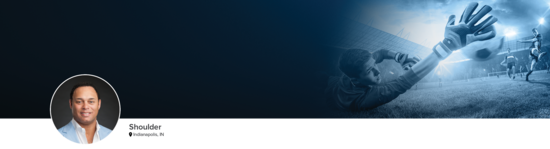 Professional headshot of Dr. Snead (Shoulder; Indianapolis, IN) and a photograph of a soccer goalie to represent the shoulder specialty.