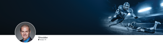 Professional headshot of Dr. Stahl (Shoulder; Temple, TX) and a photograph of a football player to represent shoulder specialty.