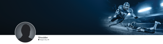 Silhouette of a professional headshot for Dr. Huberty (Shoulder; Oregon City, OR) and a photograph of a football player to represent shoulder specialty.