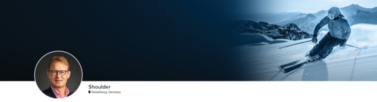 Professional headshot of Dr. Lichtenberg (Shoulder; Heidelberg, Germany) and a photograph of a downhill skier representing shoulder specialty.