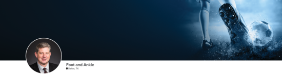 Professional headshot of Dr. Curry (Foot and Ankle; Dallas, TX) and a close-up photograph of a soccer player kicking a soccer ball to represent the foot and ankle specialty.