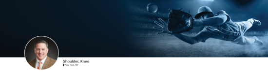 Professional headshot of Dr. DiFelice (Shoulder, Knee; New York, NY) and a photograph of a baseball player representing his medical specialties.