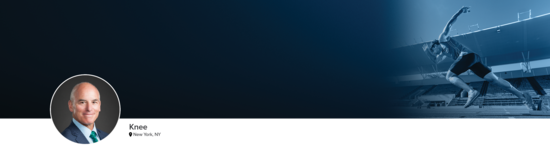 Professional headshot of Dr. Cordasco (Knee, New York, NY) and a photograph of a track sprinter representing knee specialty.