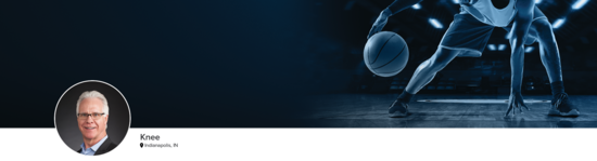 Professional headshot of Dr. Farr (Knee; Indianapolis, IN) and a photograph of a basketball player to represent knee specialty.