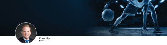 Professional headshot of Dr. Pace (Knee, Hip; Plano, TX) and a photograph of a basketball player to represent his medical specialties.