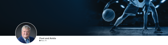 Professional headshot of Dr. Crates (Foot and Ankle; Plano, TX) and a photograph of a basketball player to represent foot and ankle specialty.