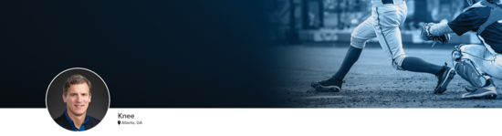 Silhouette of a professional headshot for Dr. Xerogeanes (Knee; Atlanta, GA) and a photograph of a baseball player representing knee specialty.