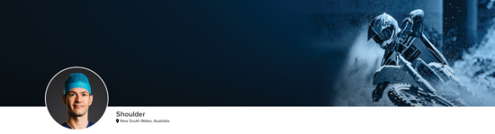 Professional headshot of Dr. Trantalis (Shoulder; New South Wales, Australia) and a photograph of a motocross rider to represent shoulder specialty.