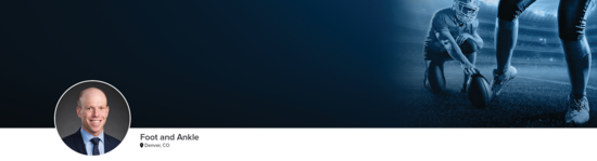 Professional headshot of Dr. Metzl (Foot and Ankle; Denver, CO) and a photograph of a football kicker to represent foot and ankle specialty.