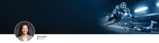 Professional headshot of Dr. Lee (Shoulder; Fresno, CA) and a photograph of a football player to represent shoulder specialty.