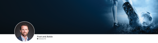 Professional headshot of Dr. Fleming (Foot and Ankle; Somerset, NJ) and a close-up photograph of a soccer player kicking a soccer ball to represent the foot and ankle specialty.