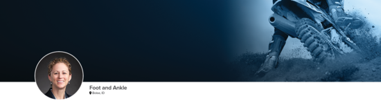 Professional headshot of Dr. Neary (Foot and Ankle; Boise, ID) and a photograph of a motocross rider to represent foot and ankle specialty.