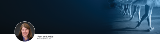 Professional headshot of Dr. Ma (Foot and Ankle; Cortlandt Manor, NY) and a photograph of ballerinas to represent foot and ankle specialty.