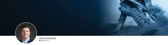 Professional headshot of Dr. McCullough (Foot and Ankle; Leawood, KS) and a photograph of a motocross rider to represent foot and ankle specialty.