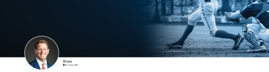 Professional headshot of Dr. Matava (Knee; St, Louis, MO) and a photograph of a baseball player representing knee specialty.