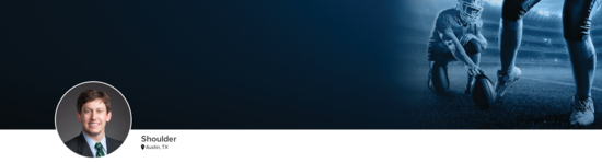 Professional headshot of Dr. Burrus (Shoulder; Austin, TX) and a photograph of a football player to represent shoulder specialty.