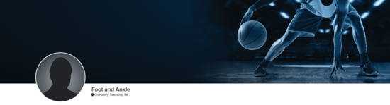 Silhouette of a professional headshot for Dr. Bowman (Foot and Ankle; Cranberry Township, PA) and a photograph of a basketball player to represent foot and ankle specialty.