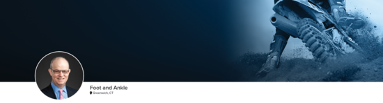 Professional headshot of Dr. Clain (Foot and Ankle; Greenwich, CT) and a photograph of a motocross rider to represent foot and ankle specialty.