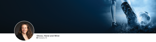 Professional headshot of Dr. Osterman (Elbow, Hand and Wrist; Philadelphia, PA) and a photograph of a soccer player.