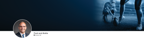 Professional headshot of Dr. Amendola (Foot and Ankle; Durham, NC) and a photograph of a football kicker to represent foot and ankle specialty.