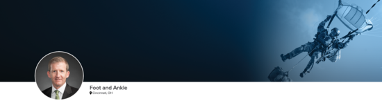 Professional headshot of Dr. Gates (Foot and Ankle; Cincinnati, OH) and a photograph of a military parachutist to represent foot and ankle specialty.