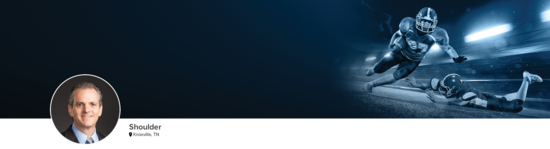 Professional headshot of Dr. Brady (Shoulder; Knoxville, TN) and a photograph of a football player to represent shoulder specialty.