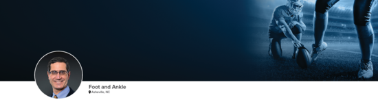 Professional headshot of Dr. Mangone (Foot and Ankle; Asheville, NC) and a photograph of a football kicker to represent foot and ankle specialty.