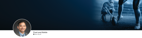 Professional headshot of Dr. Phisitkul (Foot and Ankle; Sioux City, IA) and a photograph of a football kicker to represent foot and ankle specialty.