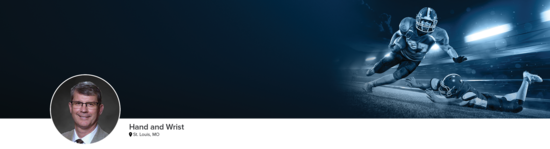 Professional headshot of Dr. Howard (Hand and Wrist; St. Louis, MO) and a photograph of a football player to represent hand and wrist specialty.