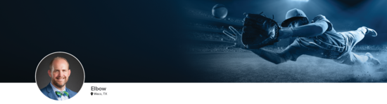 Professional headshot of Dr. Hecox (Elbow; Waco, TX) and a photograph of a baseball player representing elbow specialty.